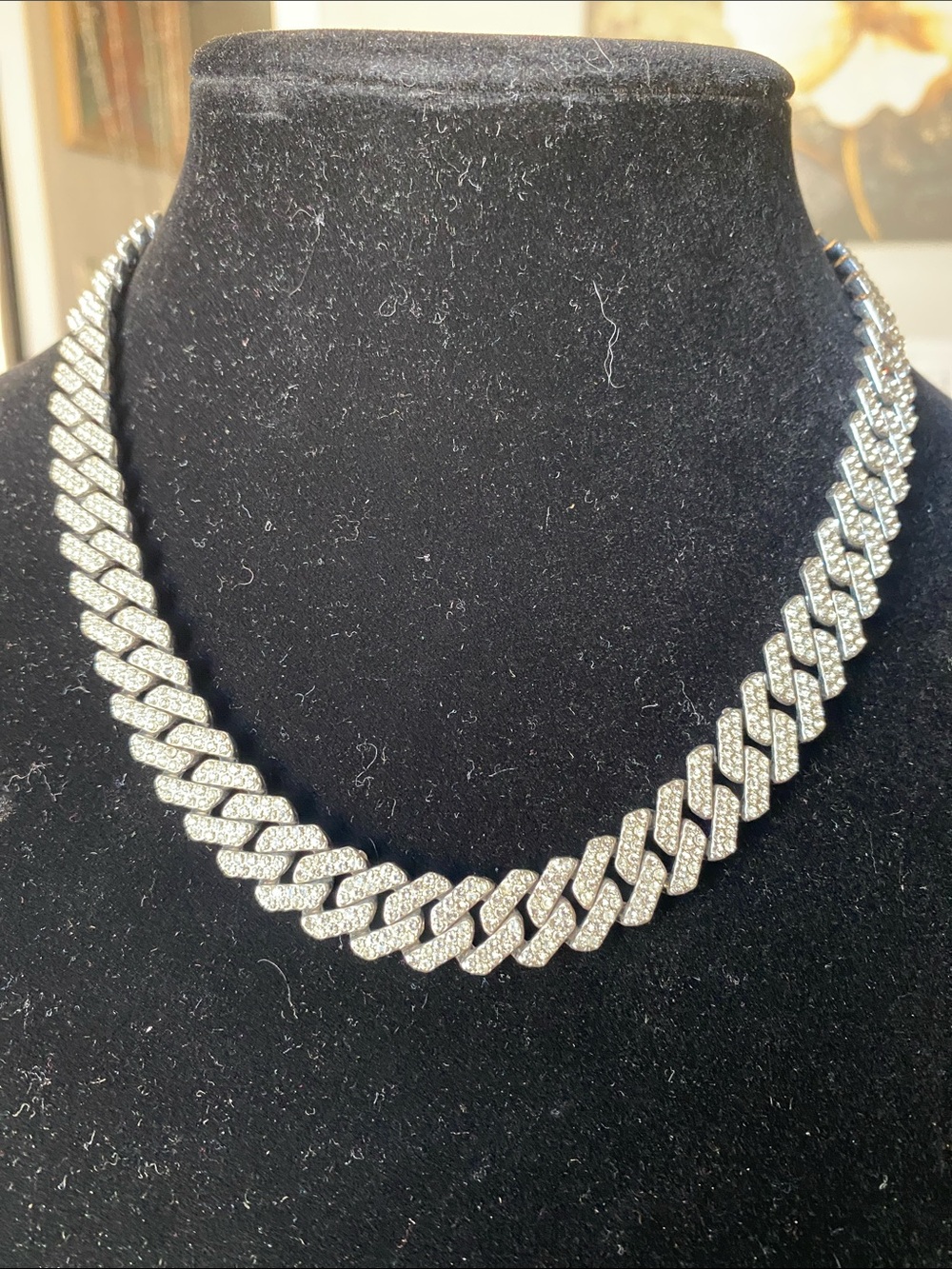 Pave Crystal Cuban Link Necklace in Silver-Tone